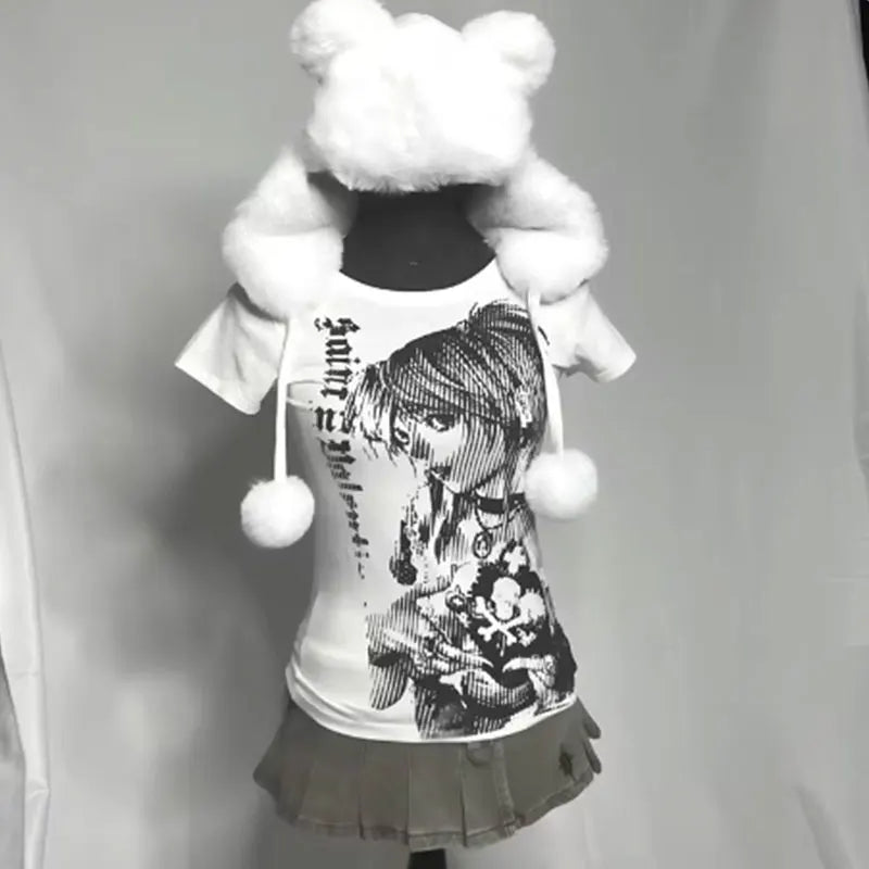 Camisetas con estampado de texto de los 90 estilo Harajuku, cuello redondo, ropa de los 2000, camiseta corta sencilla de estilo vintage, emo estético, informal para mujer