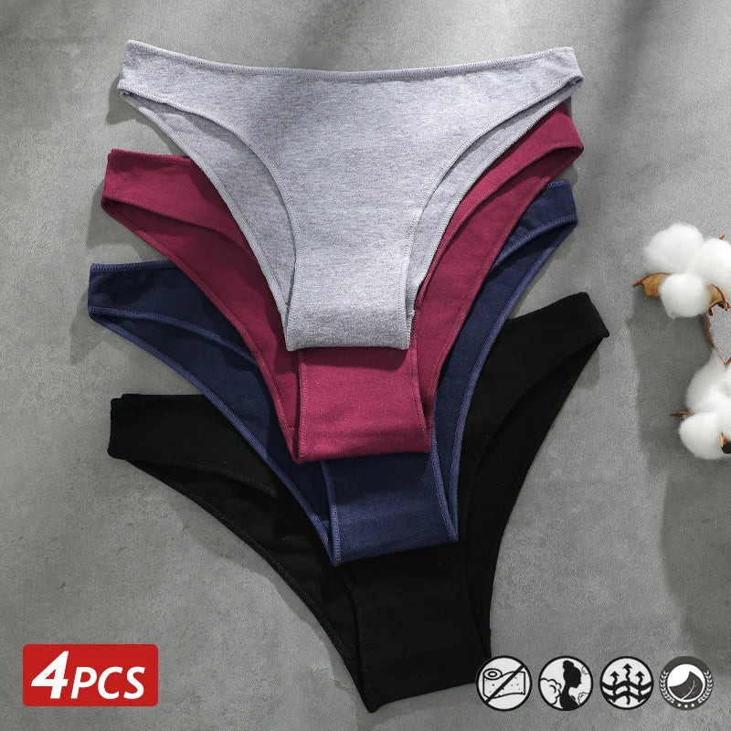 Bóxer de Algodón Sin Costuras para Mujer, Paquete de 4 | Ropa Interior Elástica Transpirable de Tiro Bajo M-XXL