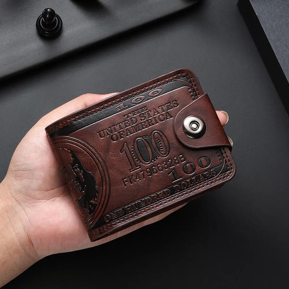 Vintage $100 Bill Pattern Wallet — Multi-Functional PU Leather Snap & Zipper Wallet
