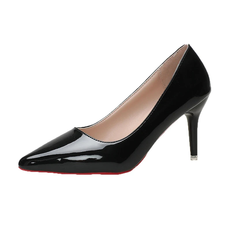 Women's Pointed Toe Patent Leather Pumps – Stiletto Heels, 3 Heights