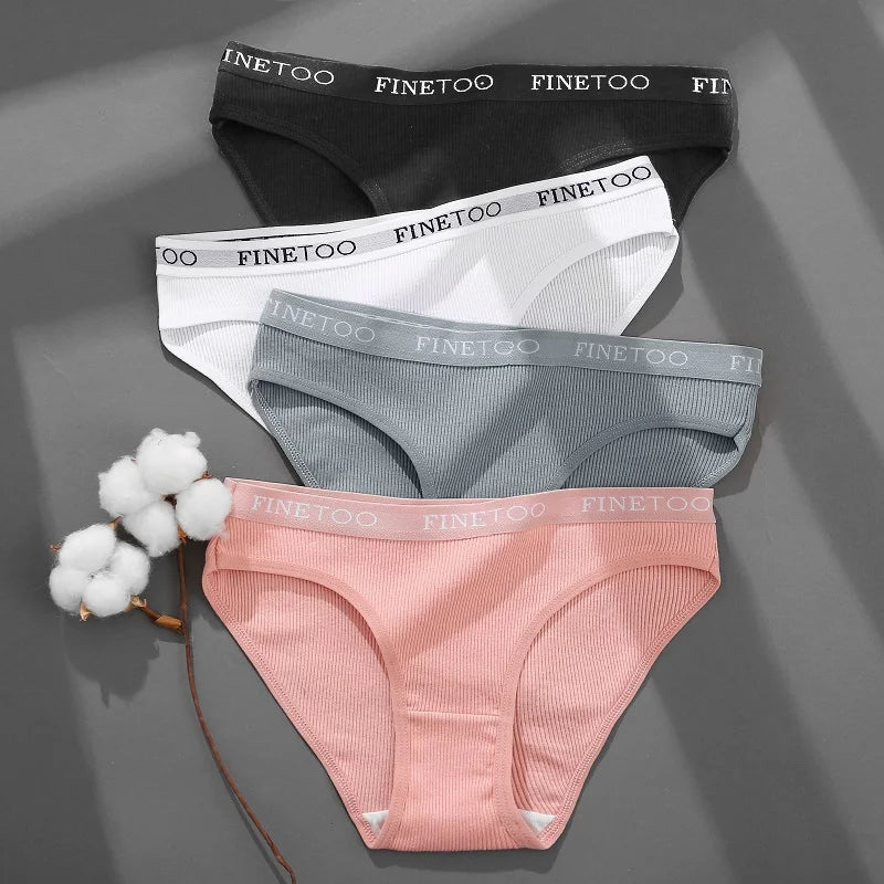 Pack de 4 Bragas de Algodón a Rayas para Mujer | Ropa Interior Transpirable de Tiro Bajo M-XXL