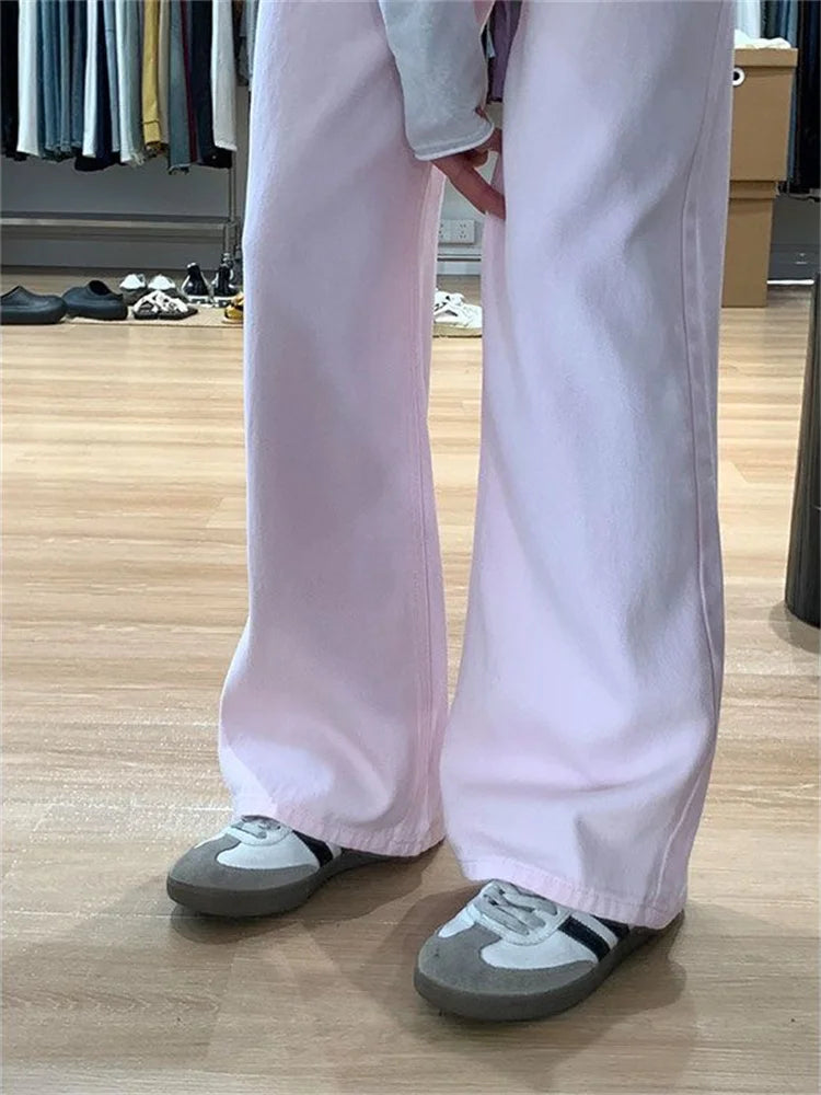 High-Waist Wide-Leg Jeans – Pink