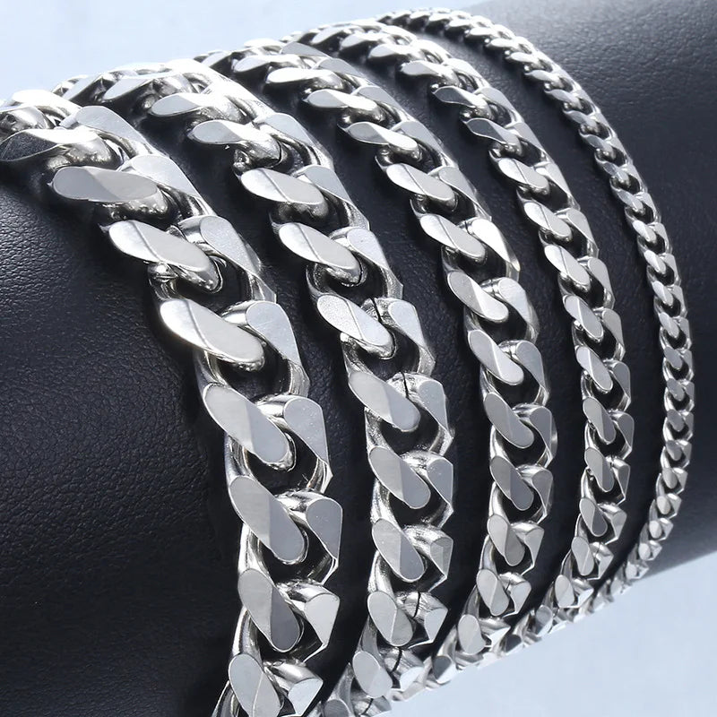 Stainless Steel Cuban Chain Bracelet – 3 to 10mm Widths | Men & Women