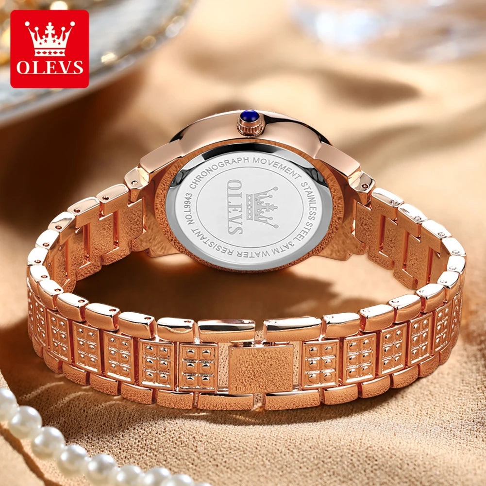 Reloj de cuarzo OLEVS 9943 de diamante para mujer | Esfera de números romanos | Luminoso | Brazalete de acero inoxidable