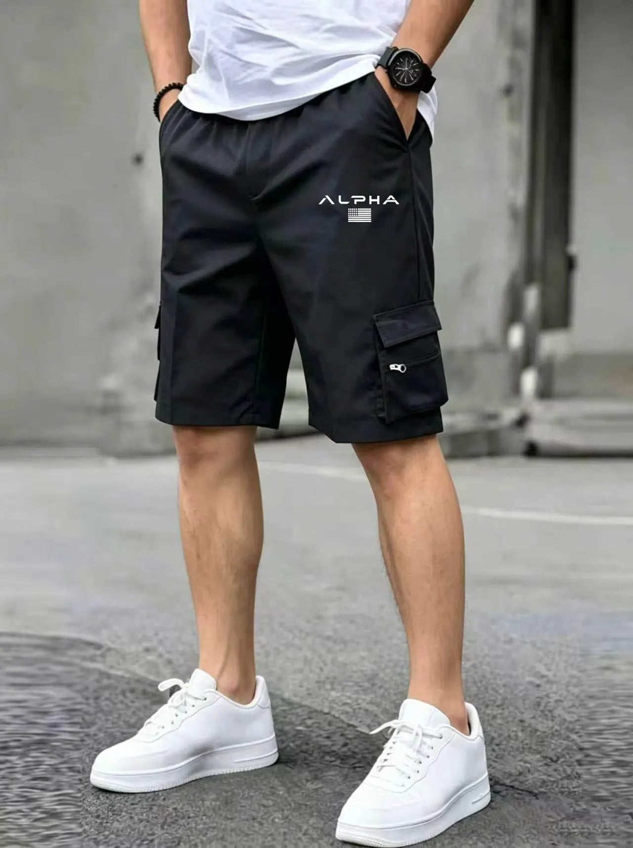 American Flag & Eagle Print Cargo Shorts – Patriotic Multi-Pocket Streetwear Shorts