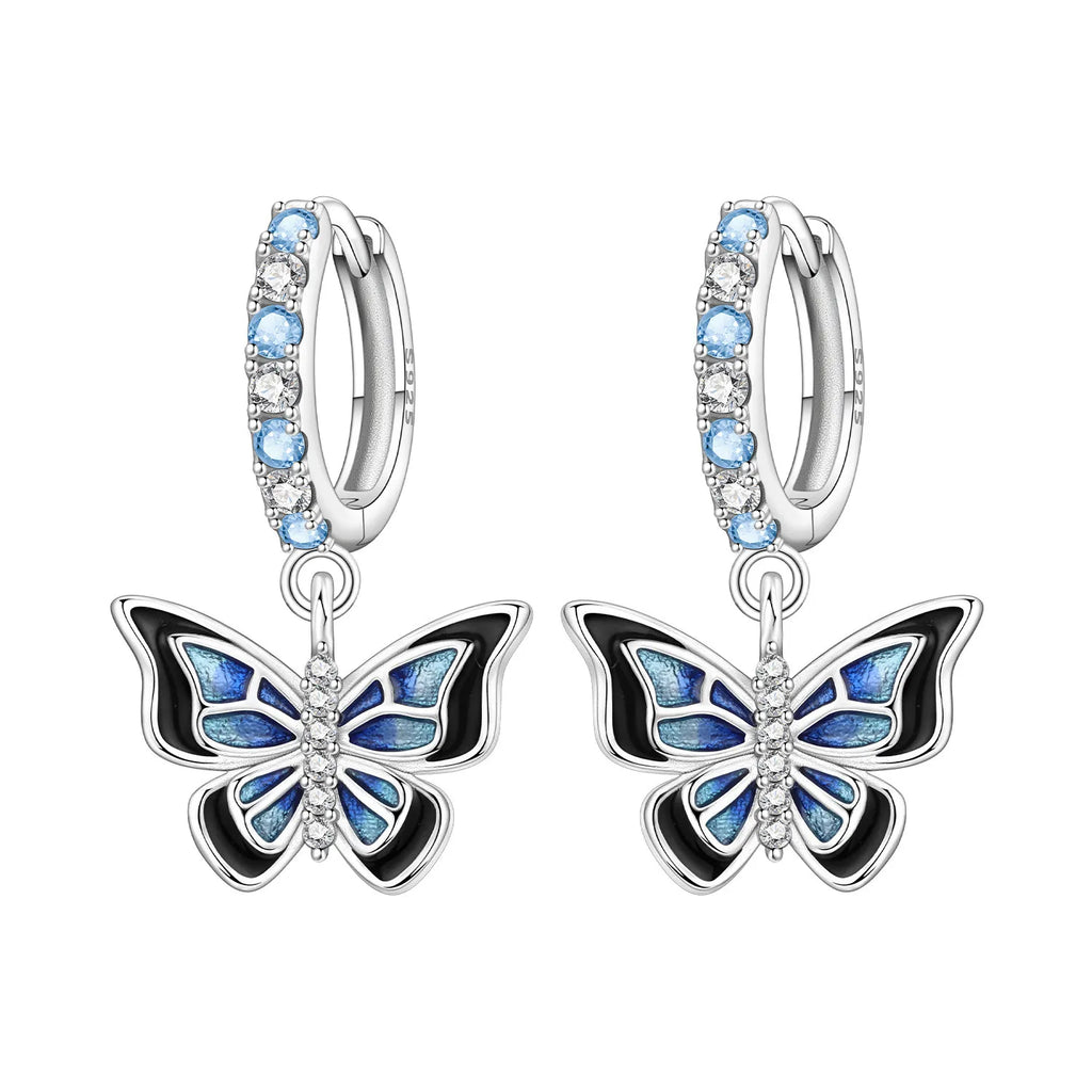Pendientes de gota de mariposa con circonita de plata de ley 925 - Joyería fina para mujer
