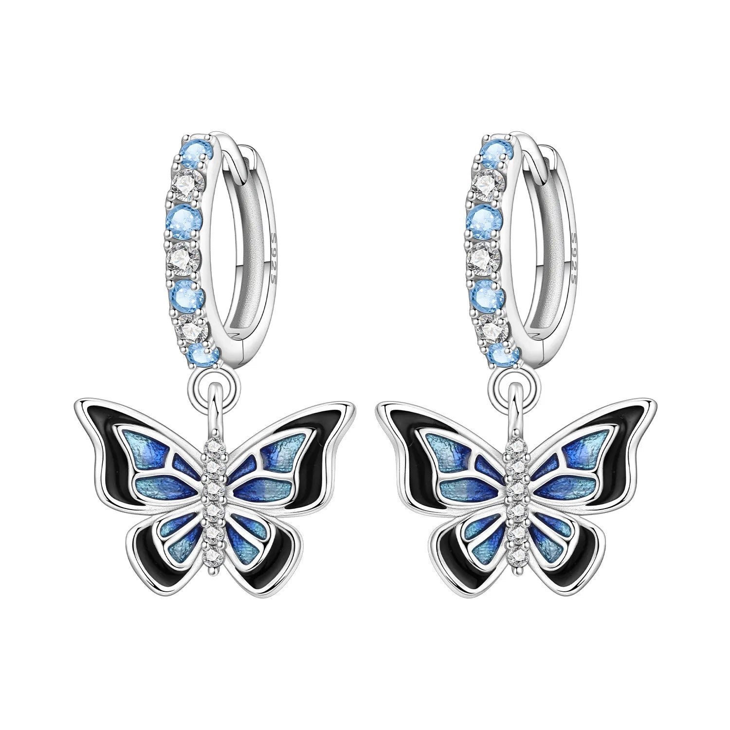 Pendientes de gota de mariposa con circonita de plata de ley 925 - Joyería fina para mujer