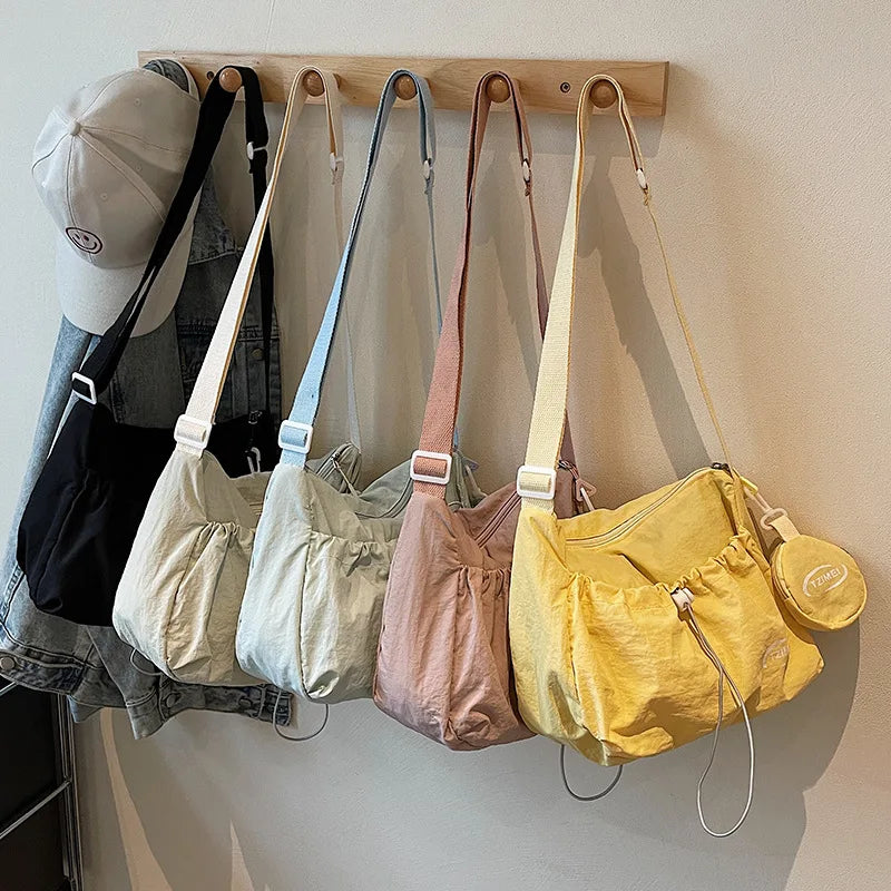 Korean Style Nylon Tote Bag — Casual Crossbody Shoulder Saddle Handbag