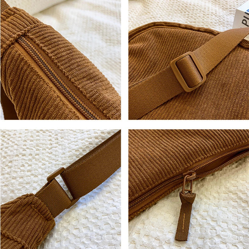 Corduroy Hobo Shoulder Bag — Retro Casual Crossbody Handbag for Daily & Travel Use