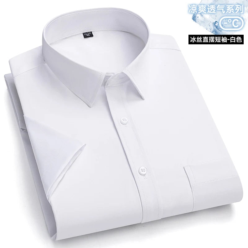 Anti-Wrinkle Men's Short Sleeve Dress Shirt - Slim Fit Business Casual (S-7XL)