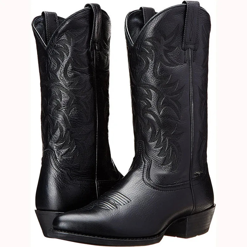 Men's Western Motorcycle Boots – Totem Print Mid-Calf Slip-On