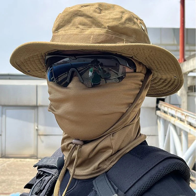Juego de 2 unidades de sombrero de ala ancha y pasamontañas, conjunto mixto para hombre, gorra de sol, gorra Boonie para exteriores, senderismo, camping, pesca, sombrero para el sol, sombrero de pescador