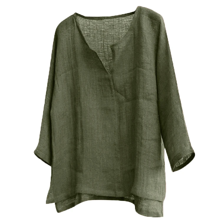 Men's Long-Sleeve Cotton Linen Shirt – Loose Fit Casual Button-Up