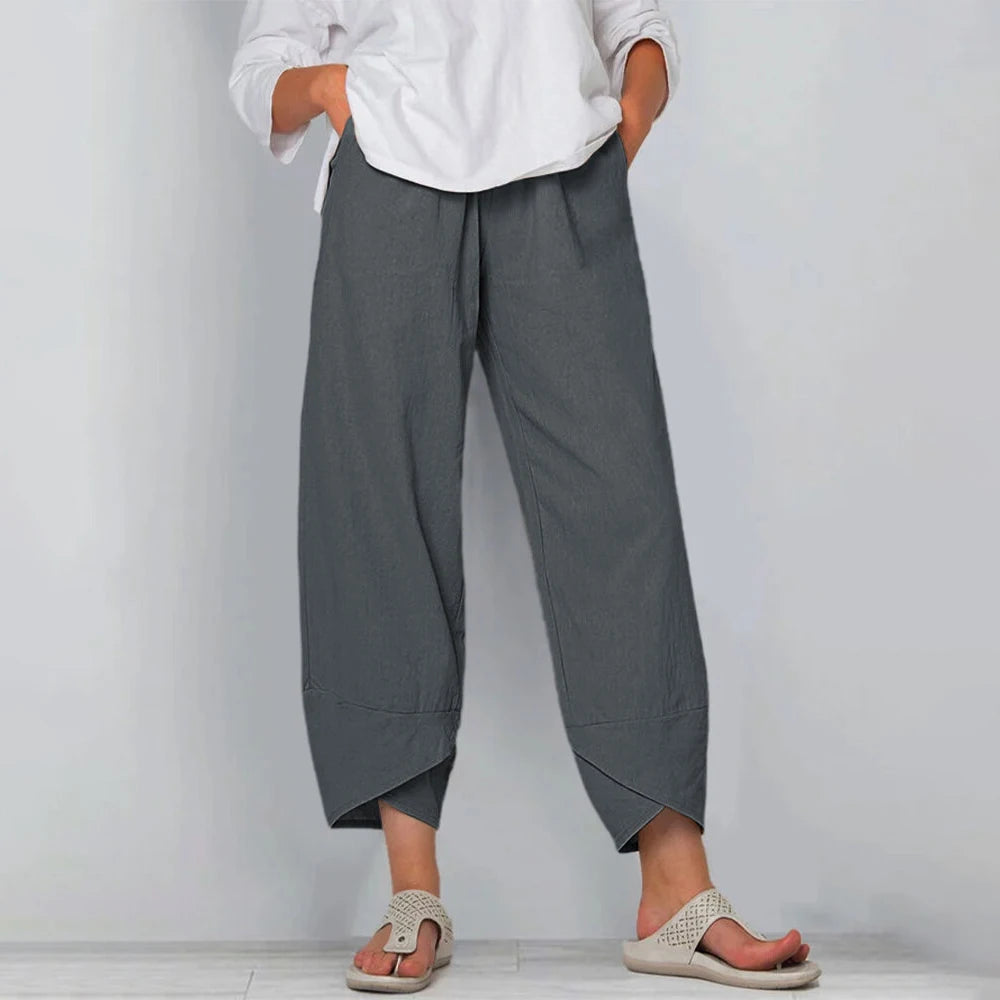 Women's Cotton Linen Harem Pants with Pockets