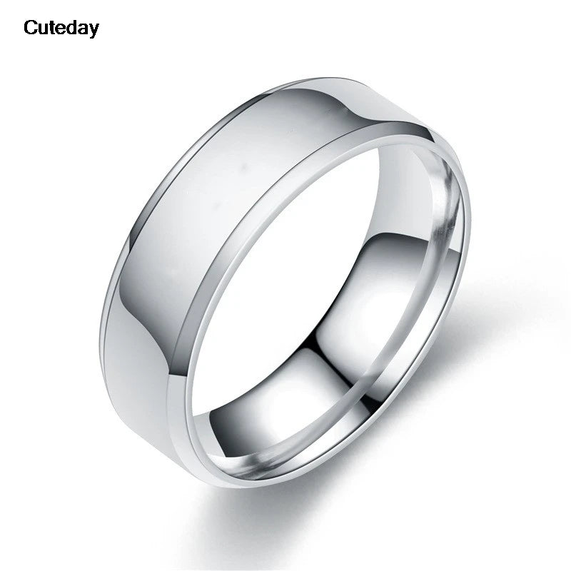 Anillo clásico de acero inoxidable liso de 8 mm | Alianza de boda para parejas | Plata, Oro Rosa, Negro, Oro