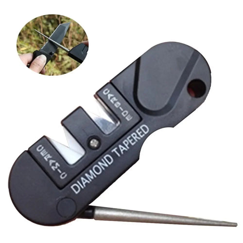 4-in-1 Portable Knife Sharpener – Tungsten, Ceramic & Carbide with Keychain Hole
