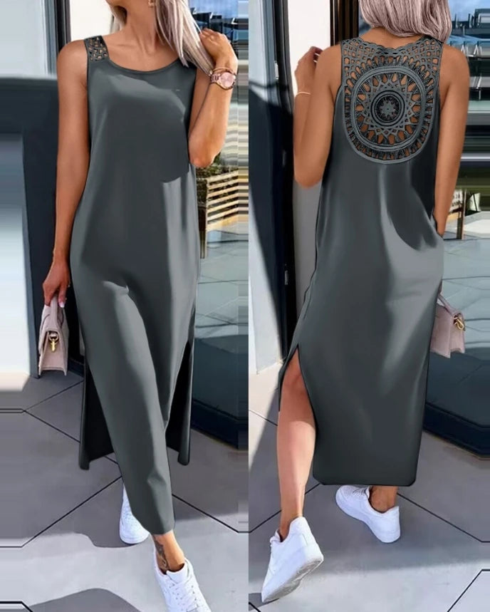 Women's Sleeveless Hollow-Out Slit Midi Dress