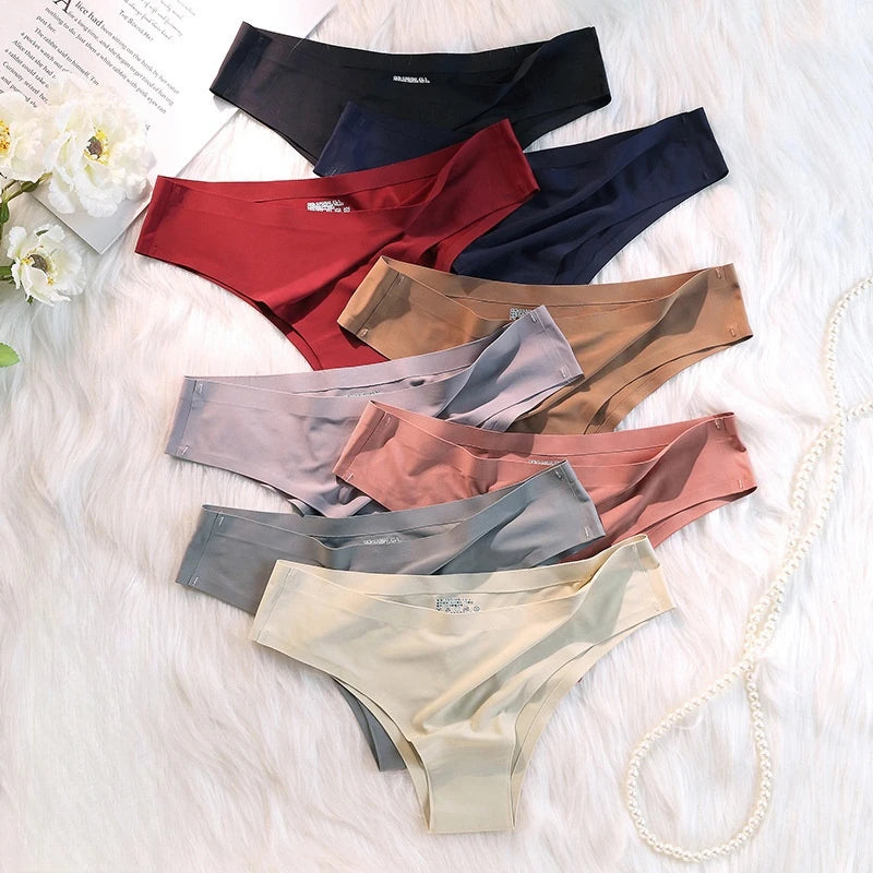 Braguitas brasileñas de seda helada sin costuras para mujer, paquete de 4 | Braguitas bikini de talle bajo M-XL