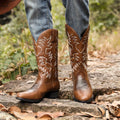 Men's Western Motorcycle Boots – Totem Print Mid-Calf Slip-On