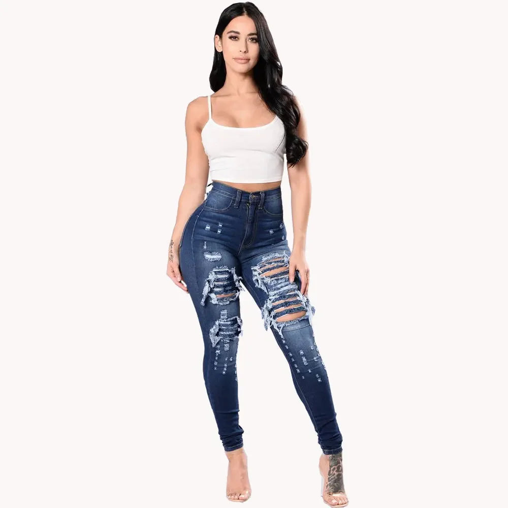 Women's High Waist Ripped Skinny Jeans