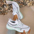 Women's Two-Tone Canvas Sneakers – Lace-Up Casual Work Shoes