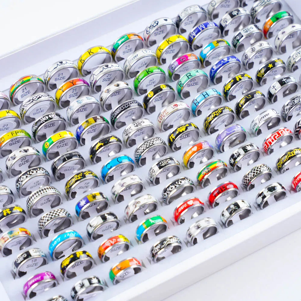 Stainless Steel Fashion Ring Set | 10/20/30/50 Pcs | Mixed Styles