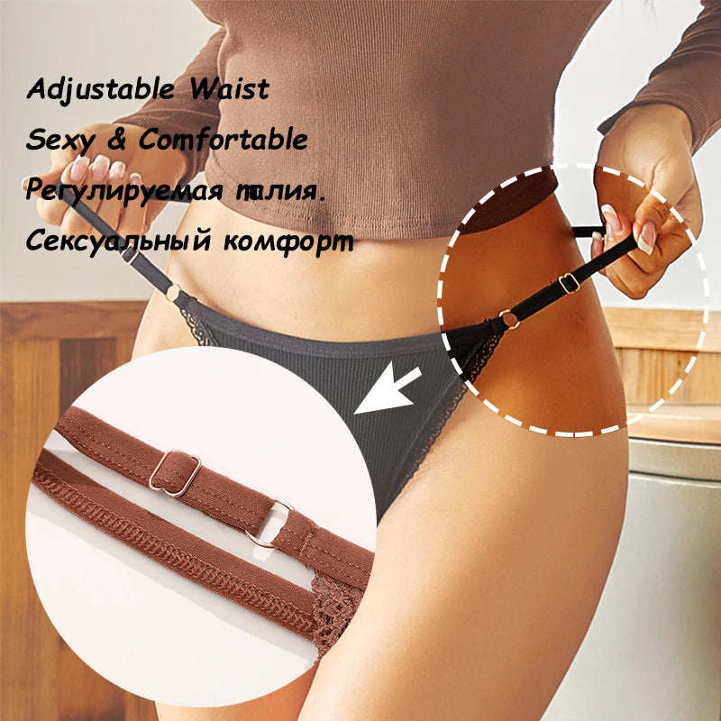 Juego de 5 Tanga de Algodón para Mujer | Ropa Interior de Tiro Bajo con Cintura Ajustable S-XL