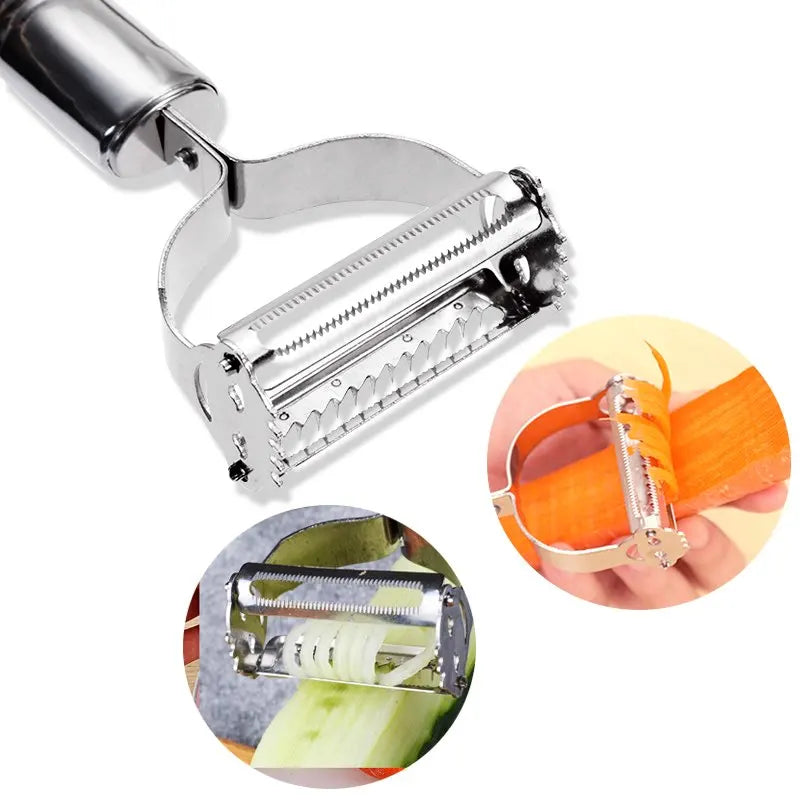 2-in-1 Stainless Steel Julienne Peeler & Grater – Vegetable & Fruit Slicer