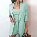 Women's 3-Piece Blazer Suit Set – Tube Top, Wide-Leg Shorts & One-Button Blazer