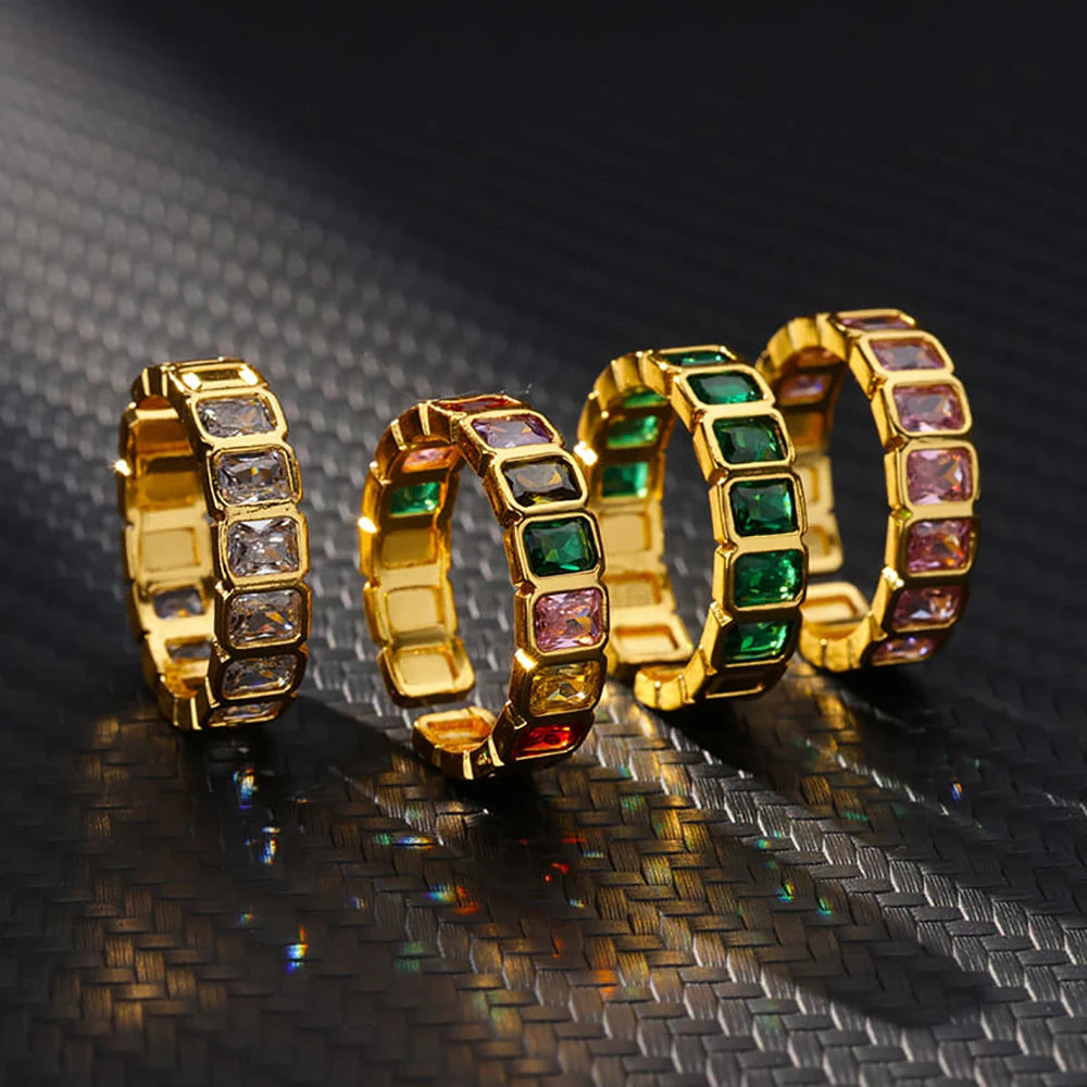 Colorful Cubic Zirconia Open Ring | 18K Gold Plated Stainless Steel | Boho Vintage Style | Women's Gift