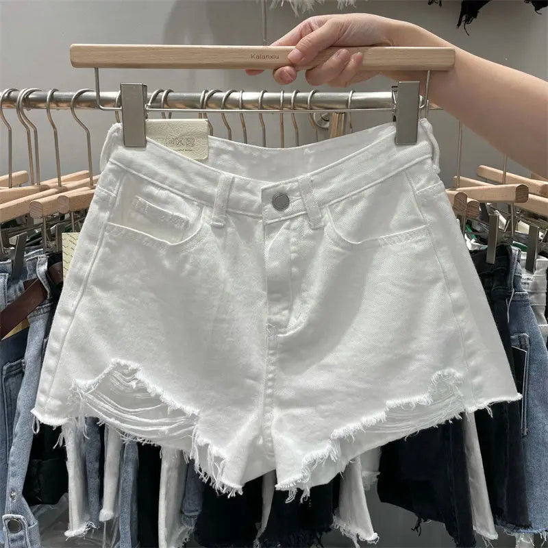 High-Waist Ripped Wide-Leg Denim Shorts – 4 Colors
