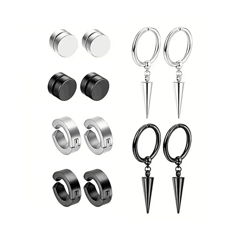 Punk Cross Magnetic Stainless Steel Stud Earrings – No Piercing Unisex