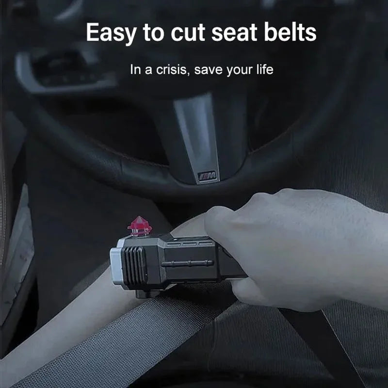 4-in-1 Car Safety Hammer – Window Breaker, Seatbelt Cutter, COB Flashlight & Magnetic Base