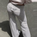 Pantalones de yoga elásticos con bordado para mujer, cintura plegable, acampanados, leggings, pantalones de campana, pantalones de descanso para adolescentes.
