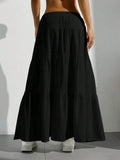 Tie-Strap Pleated Flared Maxi Skirt