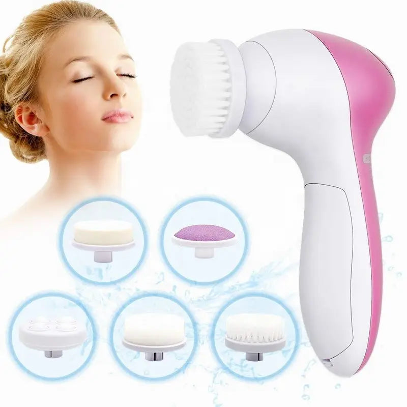 5-in-1 Electric Facial Cleansing Brush – Face Scrubber, Massager & Blackhead Remover