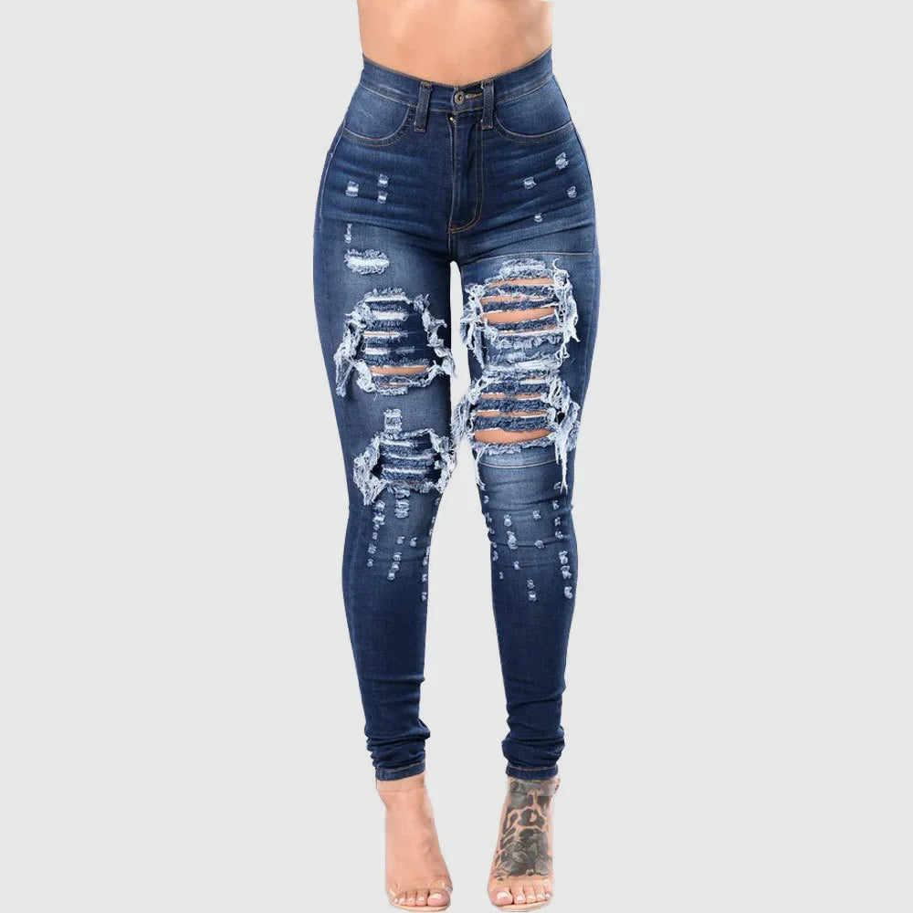 Women's High Waist Ripped Skinny Jeans