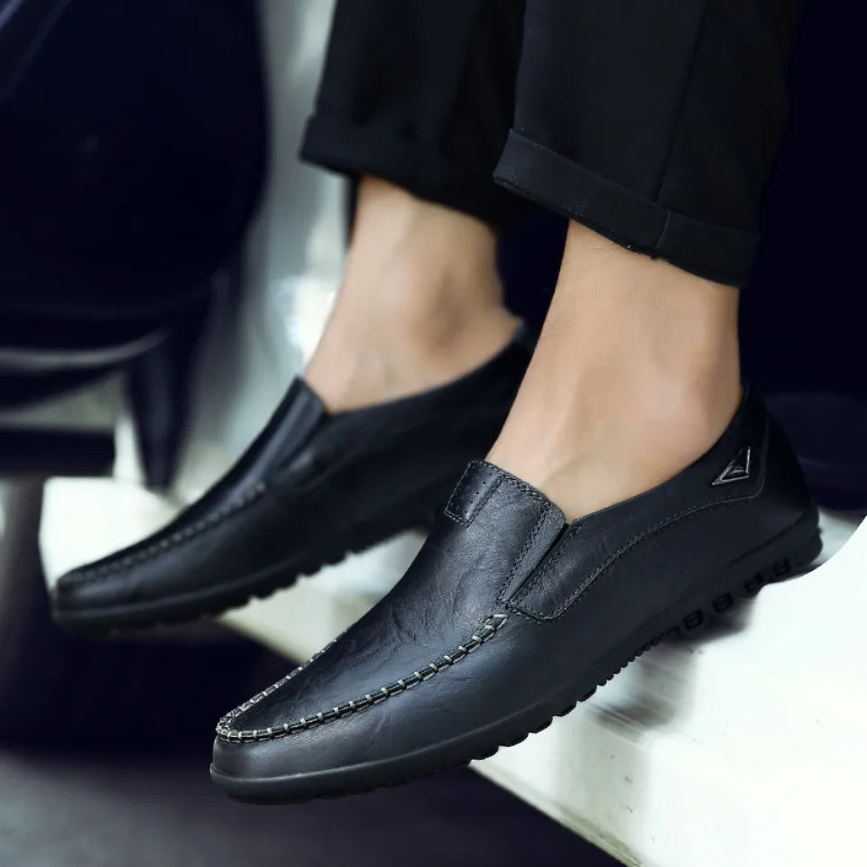 Mocasines de cuero genuino para hombre | Zapatos de conducir sin cordones