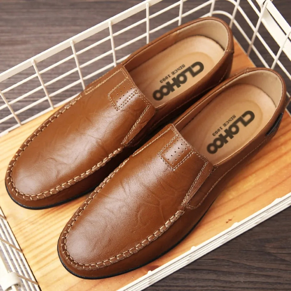 Mocasines de cuero genuino para hombre | Zapatos de conducir sin cordones