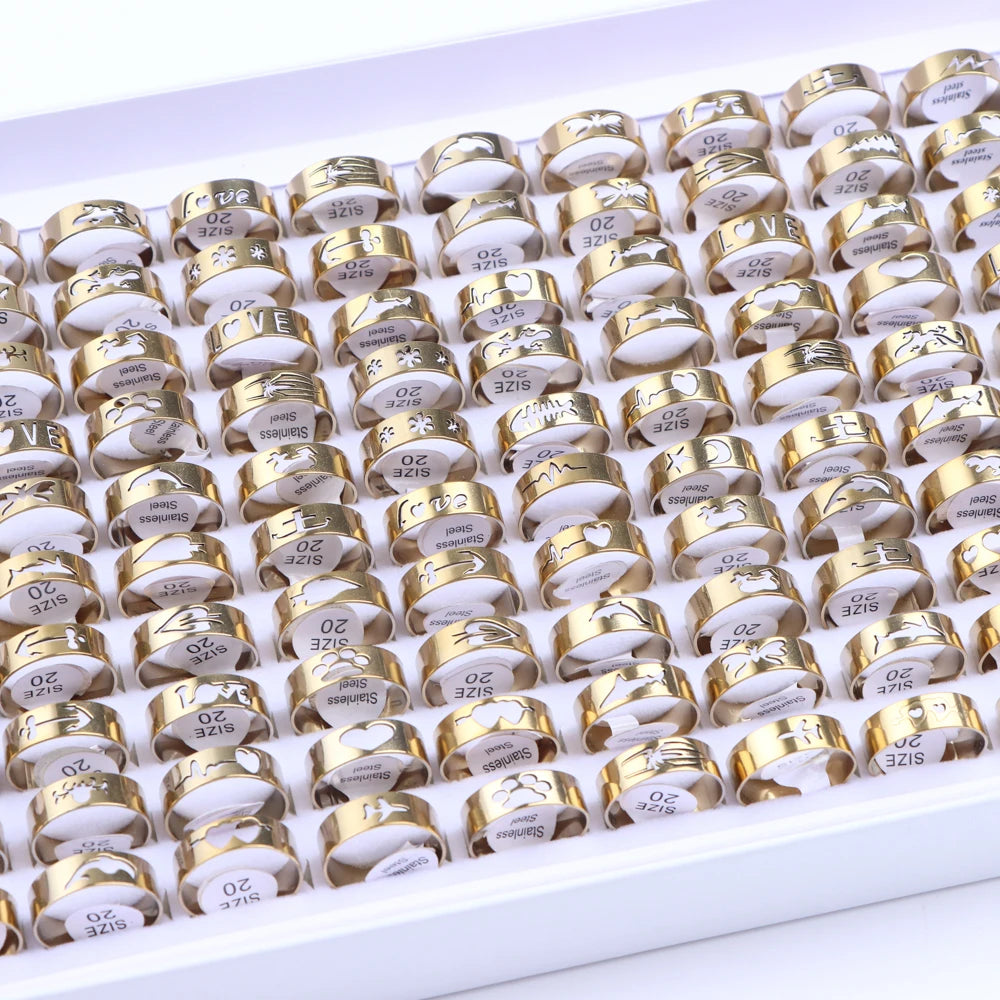Stainless Steel Fashion Ring Set | 10/20/30/50 Pcs | Mixed Styles