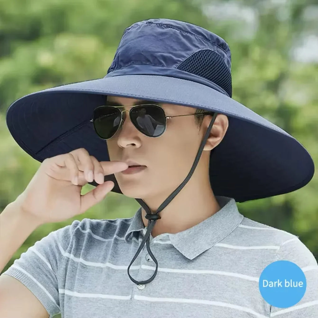 Gorra de sol de poliéster de ala ancha con protección UV, malla transpirable, plegable, para hombres y mujeres, para pesca al aire libre, senderismo, playa