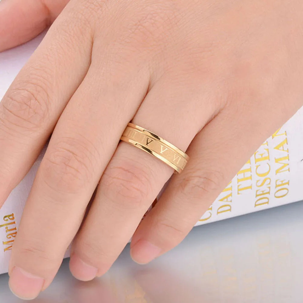 Seakissky Anillo Clásico de Moda de Acero Inoxidable con Números Romanos para Hombre y Mujer, Joyería Punk Fresca de Alta Calidad Impermeable para Regalos de Fiesta