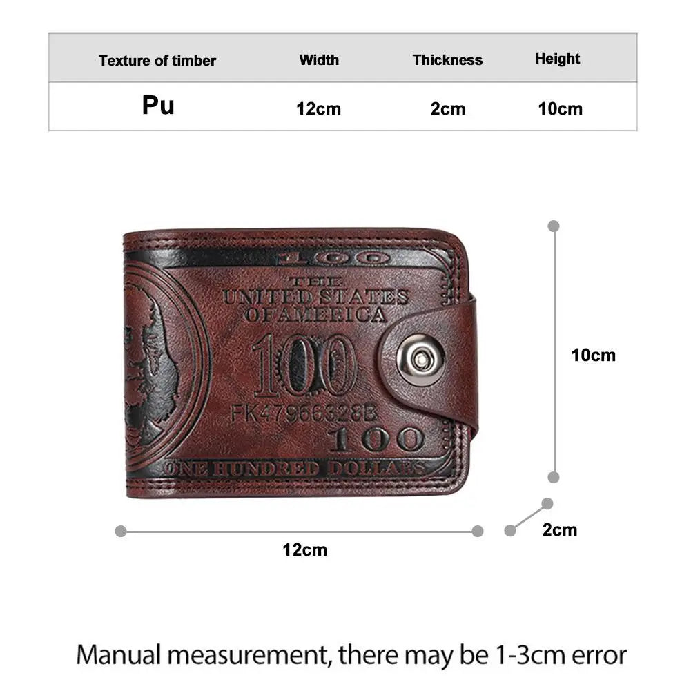 Vintage $100 Bill Pattern Wallet — Multi-Functional PU Leather Snap & Zipper Wallet