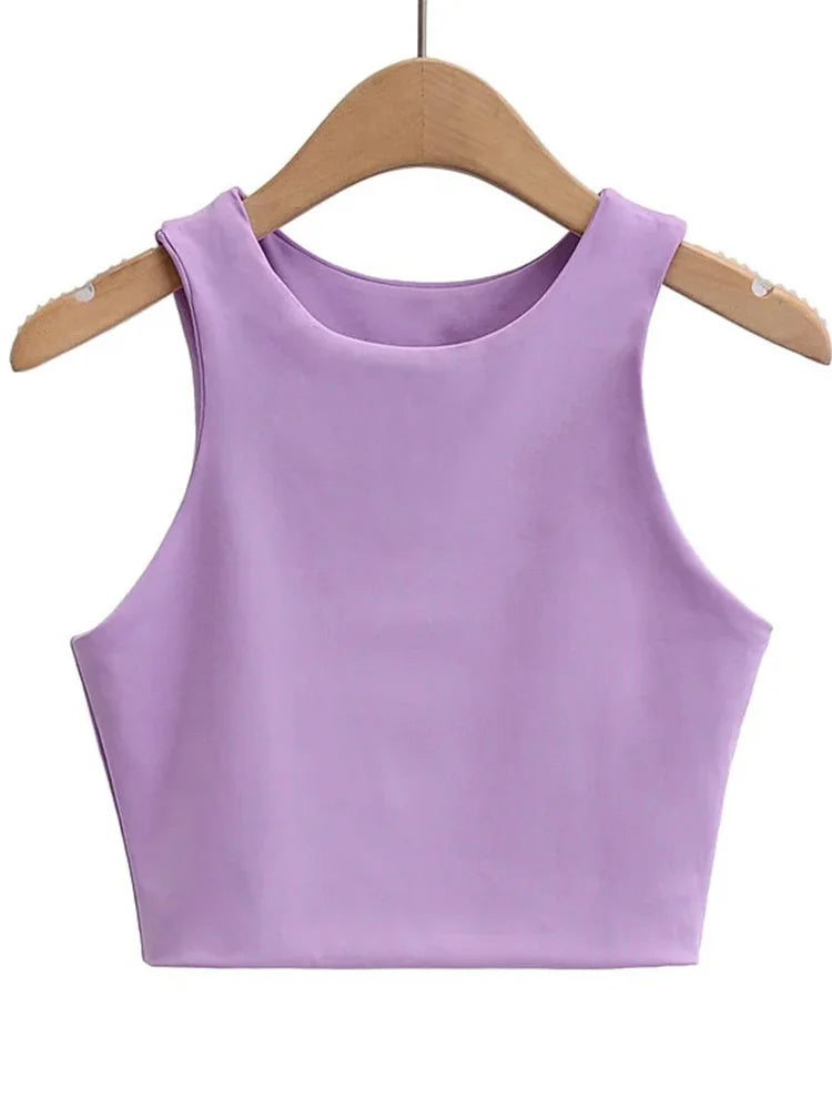 Women's Slim Fit Sleeveless Tank Top | Backless O-Neck Crop Top 6 Colors S-M