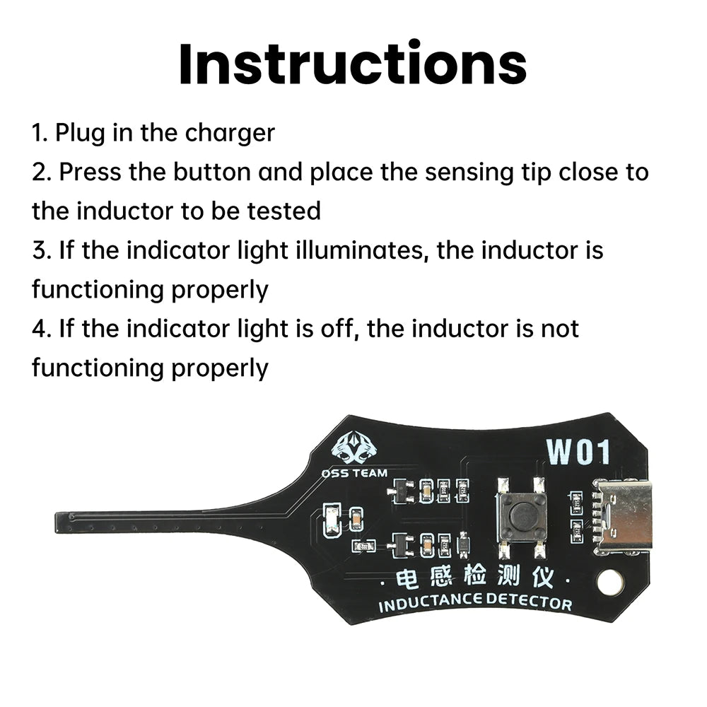 W01 Inductor Detector & Motherboard Coil Tester — Electromagnetic Fault Checker