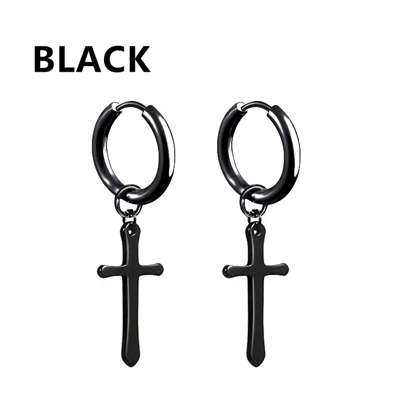 Punk Stainless Steel Hoop & Stud Earrings – Unisex Round & Cross Style