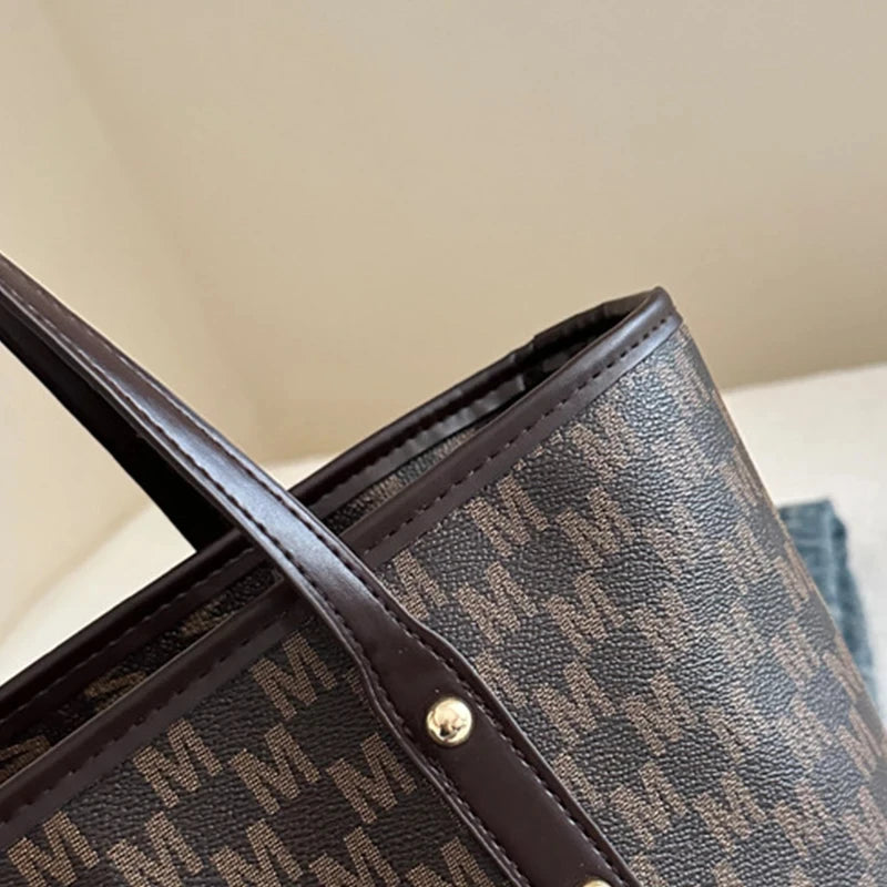 Letter Print Faux Leather Tote Bag — Large Capacity Shoulder Bag for Women