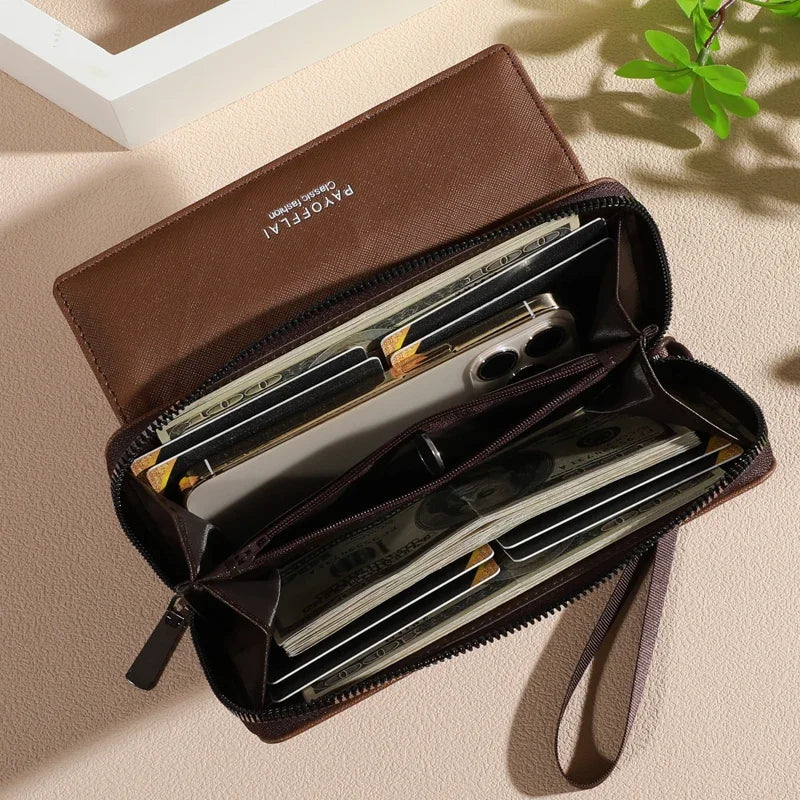 Faux Leather Organizer Wallet — Double Layer Snap & Zipper with Card, Coin & Photo Slots