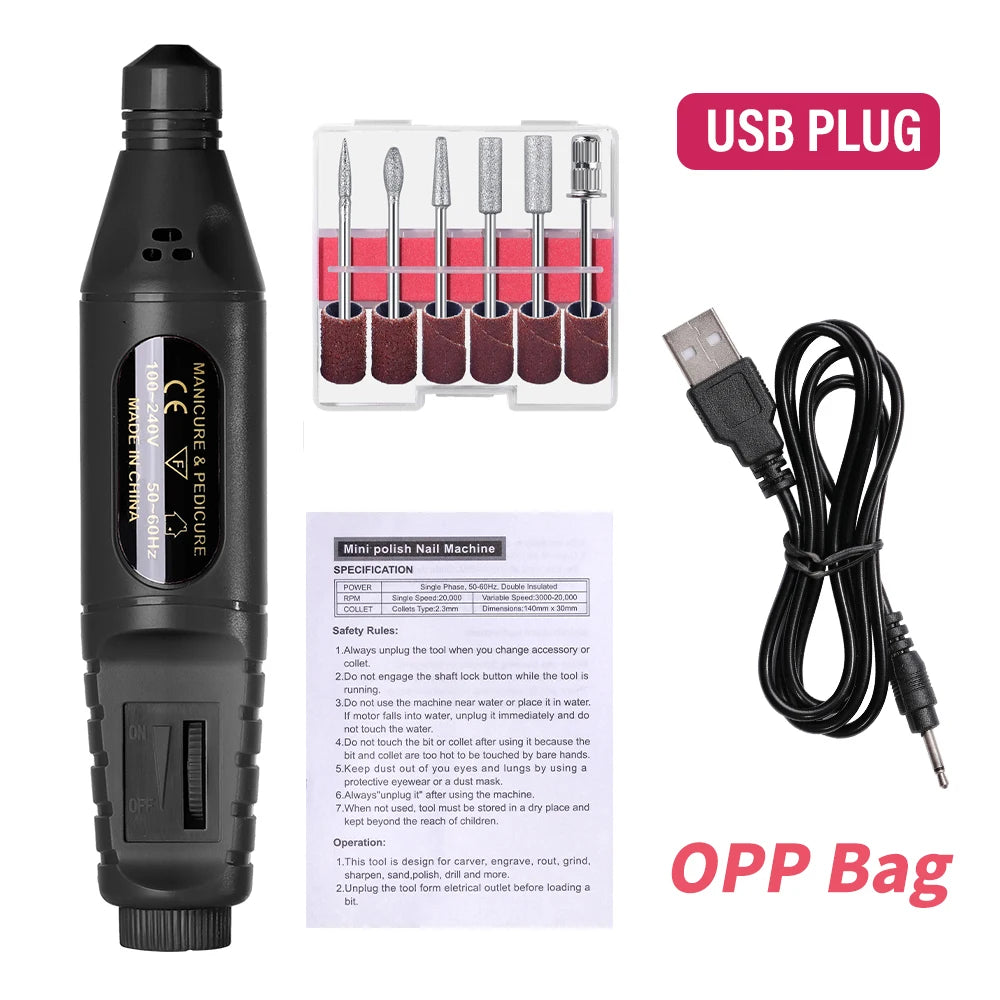 Electric Nail Drill Kit – USB Powered Portable Manicure & Nail File Machine