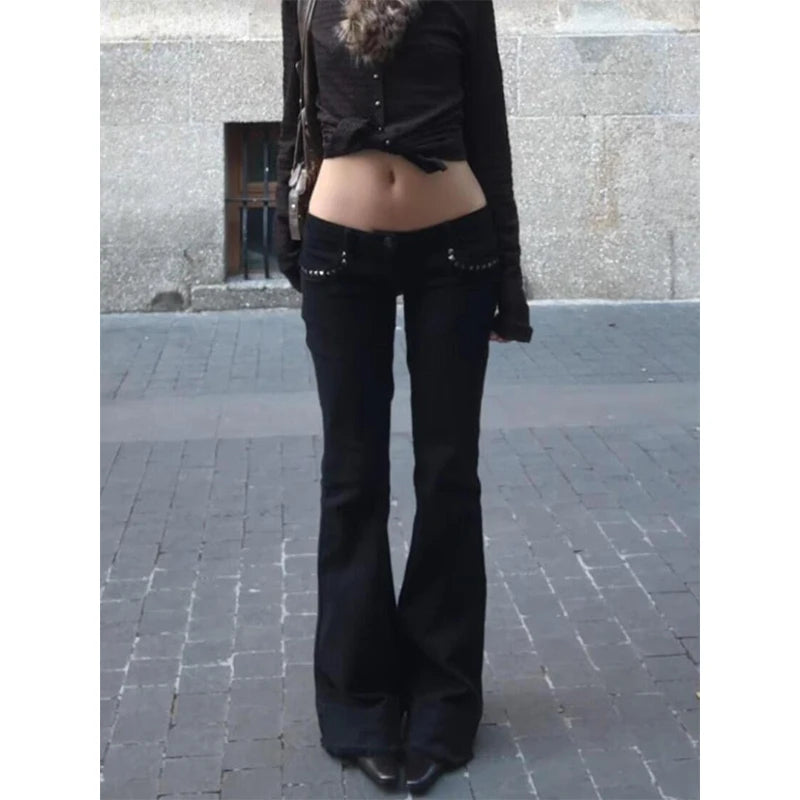 Y2K Black Bell-Bottom Flare Jeans